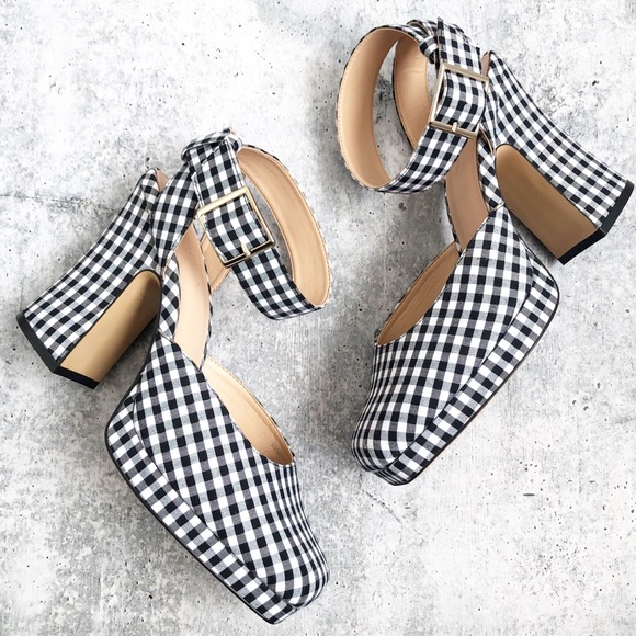 Zara Shoes - Zara Gingham Platform Square Toe Heels